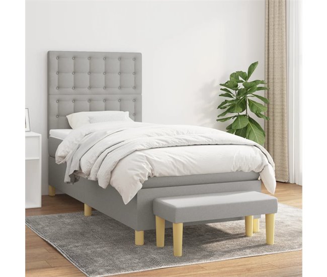 Conforama Cama Box Spring Con Colchón Tela Gris Claro 90x190 Cm Botones