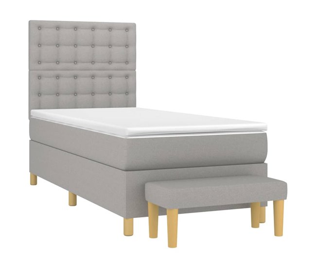 Conforama Cama Box Spring Con Colchón Tela Gris Claro 90x190 Cm Botones