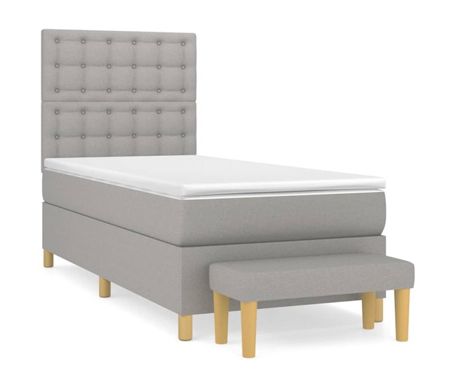 Conforama Cama box spring con colchón tela gris claro 90x190 cm Botones