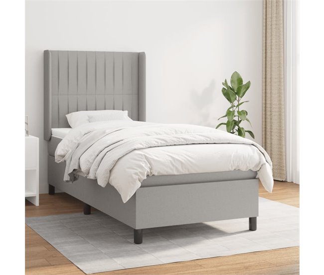 Conforama Cama Box Spring Con Colchón Tela Gris Claro 90x190 Cm Rayas Verticales