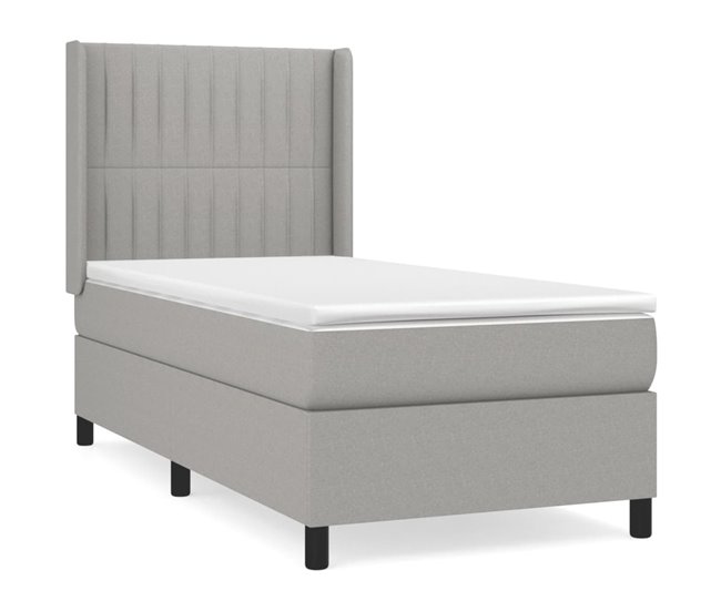Conforama Cama box spring con colchón tela gris claro 90x190 cm Rayas verticales