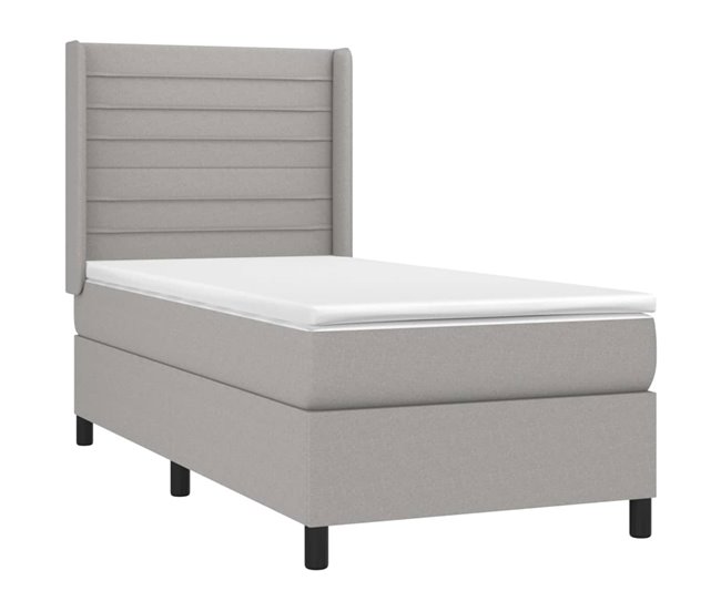 Conforama Cama Box Spring Con Colchón Tela Gris Claro 90x190 Cm Rayas Horizontales