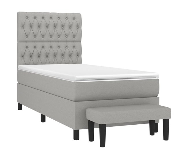 Conforama Cama Box Spring Con Colchón Tela Gris Claro 90x190 Cm Diseño De Botones