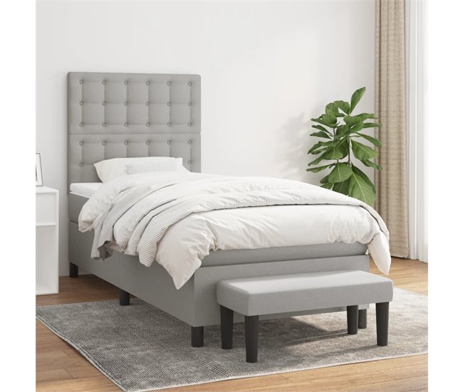 Conforama Cama Box Spring Con Colchón Tela Gris Claro 90x190 Cm Botones