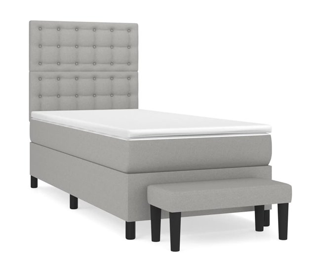 Conforama Cama box spring con colchón tela gris claro 90x190 cm Botones