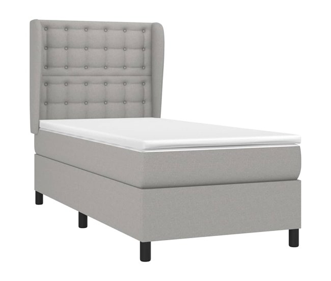 Conforama Cama Box Spring Con Colchón Tela Gris Claro 90x200 Cm Botones