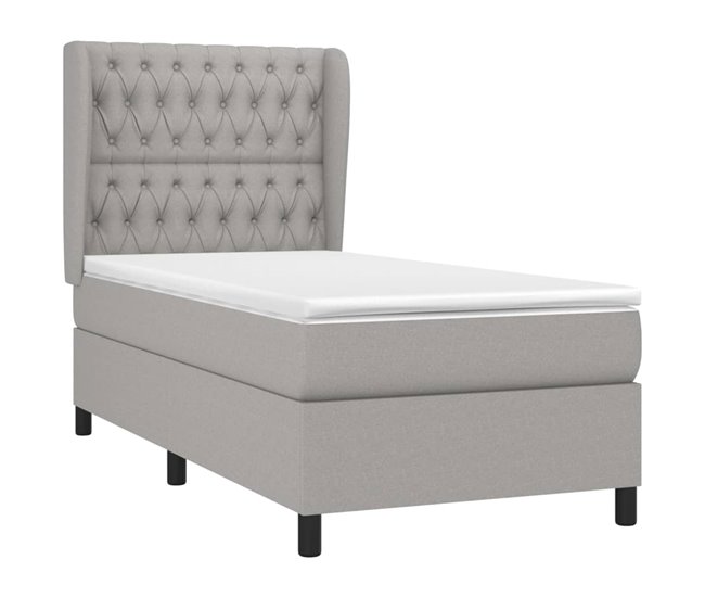 Conforama Cama Box Spring Con Colchón Tela Gris Claro 90x200 Cm Diseño De Botones