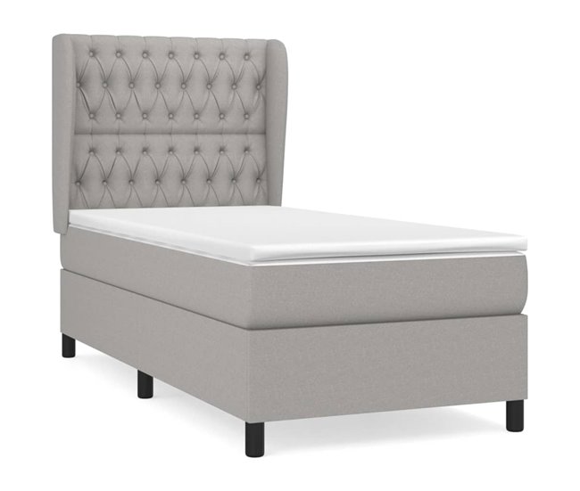 Conforama Cama box spring con colchón tela gris claro 90x200 cm Diseño de botones