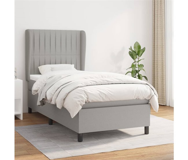 Conforama Cama Box Spring Con Colchón Tela Gris Claro 90x200 Cm Rayas Verticales