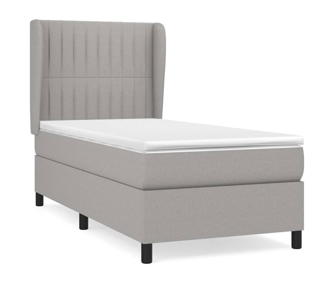 Conforama Cama box spring con colchón tela gris claro 90x200 cm Rayas verticales