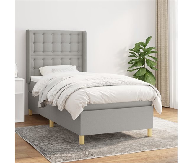 Conforama Cama Box Spring Con Colchón Tela Gris Claro 90x200 Cm Botones