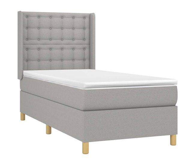 Conforama Cama Box Spring Con Colchón Tela Gris Claro 90x200 Cm Botones