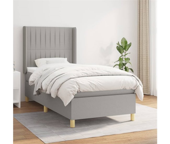 Conforama Cama Box Spring Con Colchón Tela Gris Claro 90x200 Cm Rayas Verticales