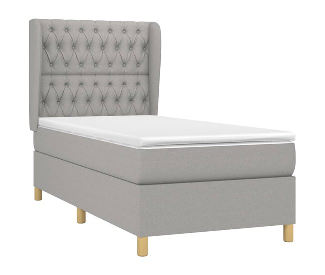 Conforama Cama Box Spring Con Colchón Tela Gris Claro 90x200 Cm Diseño De Botones