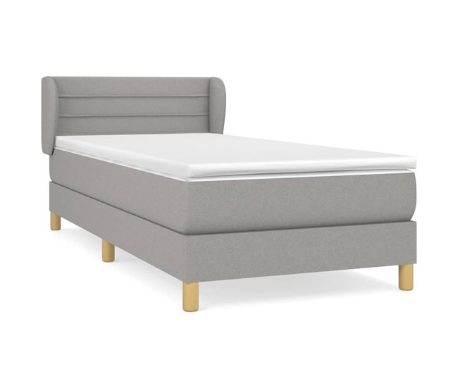 Conforama Cama box spring con colchón tela gris claro 90x200 cm Rayas horizontales