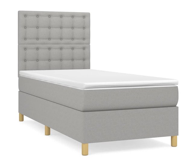 Conforama Cama box spring con colchón tela gris claro 90x200 cm Botones