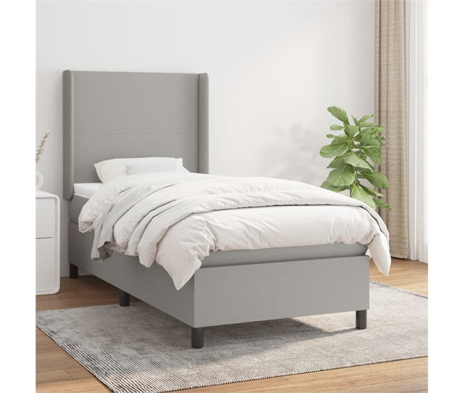 Conforama Cama Box Spring Con Colchón Tela Gris Claro 90x200 Cm Diseño Plano