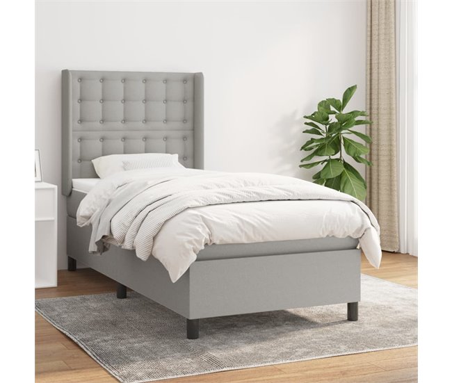 Conforama Cama Box Spring Con Colchón Tela Gris Claro 90x200 Cm Botones
