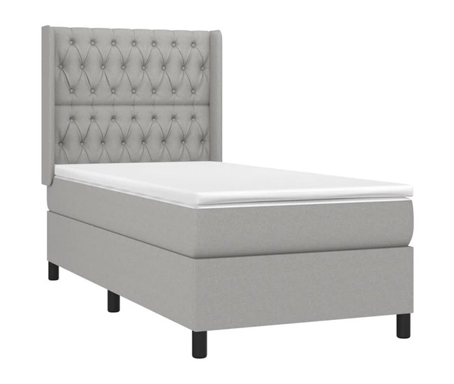 Conforama Cama Box Spring Con Colchón Tela Gris Claro 90x200 Cm Diseño De Botones