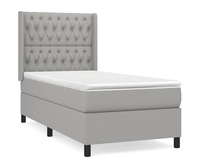 Conforama Cama box spring con colchón tela gris claro 90x200 cm Diseño de botones