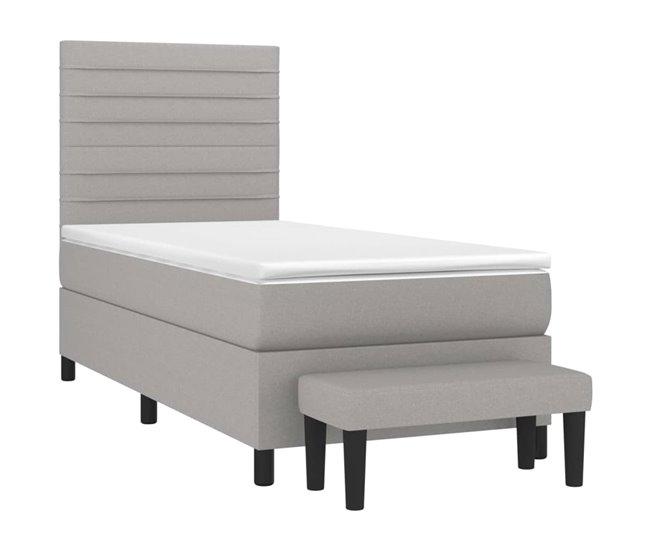 Conforama Cama Box Spring Con Colchón Tela Gris Claro 90x200 Cm Rayas Horizontales