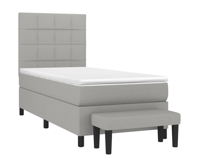 Conforama Cama Box Spring Con Colchón Tela Gris Claro 90x200 Cm Bloques Con Cuadros