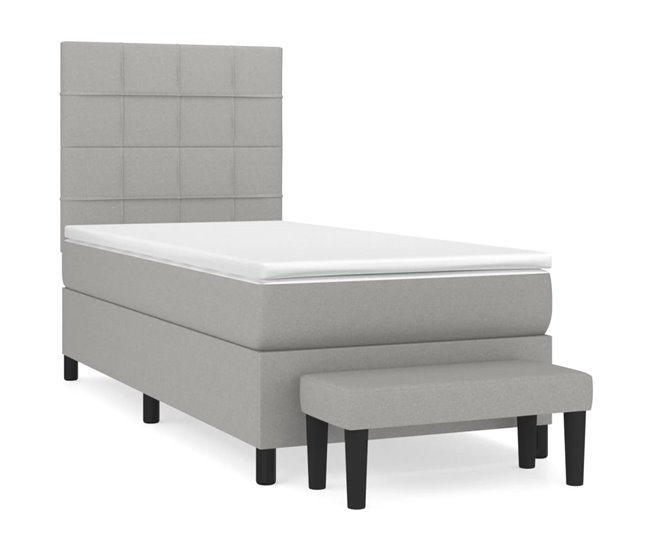 Conforama Cama box spring con colchón tela gris claro 90x200 cm Bloques con cuadros