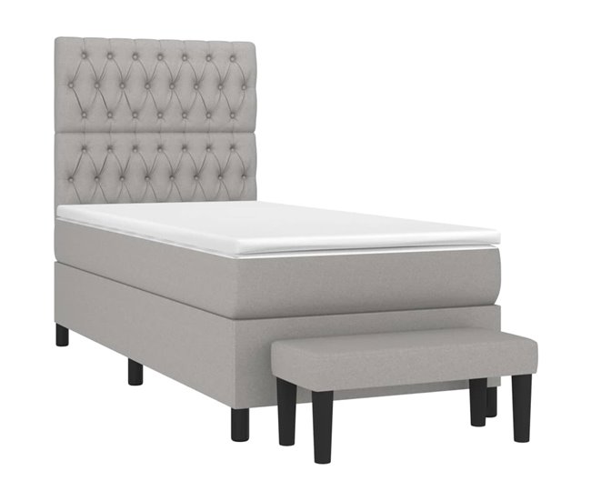 Conforama Cama Box Spring Con Colchón Tela Gris Claro 90x200 Cm Diseño De Botones