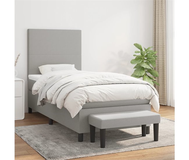 Conforama Cama Box Spring Con Colchón Tela Gris Claro 90x200 Cm Diseño Plano