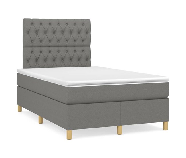 Conforama Cama box spring con colchón tela gris oscuro 120x200 cm Diseño de botones