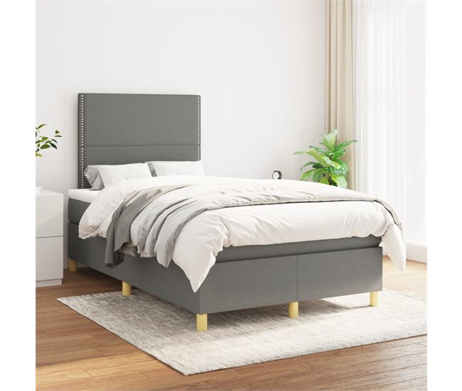 Conforama Cama Box Spring Con Colchón Tela Gris Oscuro 120x200 Cm Liso Con Clavos
