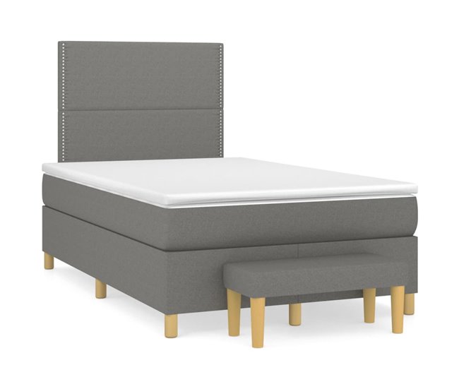 Conforama Cama box spring con colchón tela gris oscuro 120x200 cm Liso con clavos