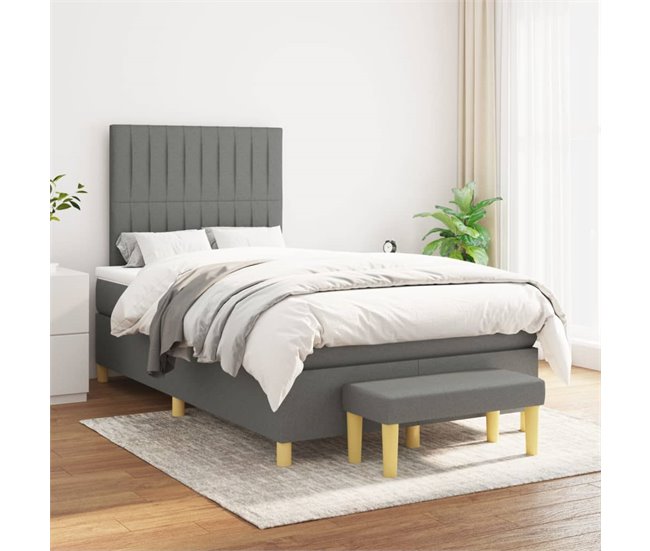 Conforama Cama Box Spring Con Colchón Tela Gris Oscuro 120x200 Cm Rayas Verticales