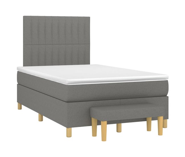 Conforama Cama Box Spring Con Colchón Tela Gris Oscuro 120x200 Cm Rayas Verticales