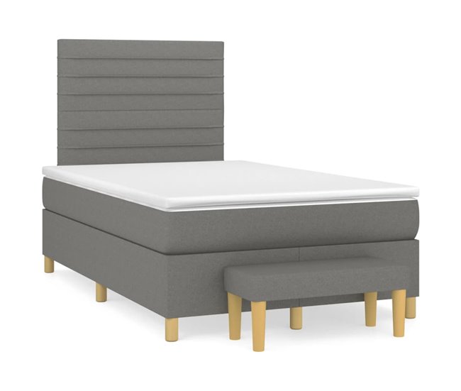 Conforama Cama box spring con colchón tela gris oscuro 120x200 cm Rayas horizontales