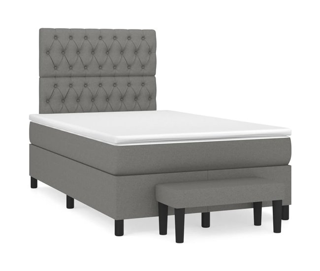 Conforama Cama box spring con colchón tela gris oscuro 120x200 cm Diseño de botones