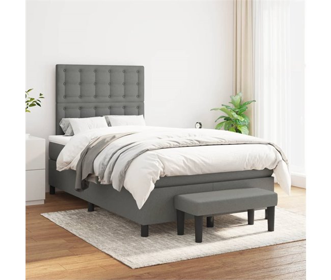 Conforama Cama Box Spring Con Colchón Tela Gris Oscuro 120x200 Cm Botones