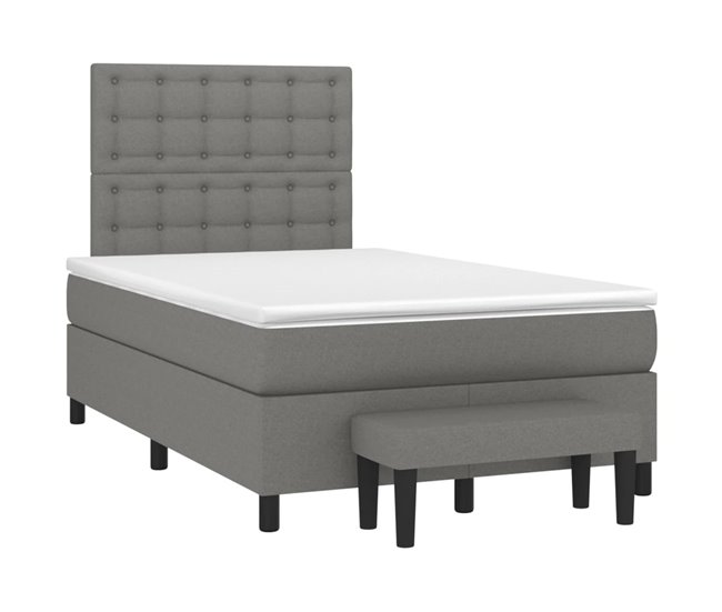 Conforama Cama Box Spring Con Colchón Tela Gris Oscuro 120x200 Cm Botones