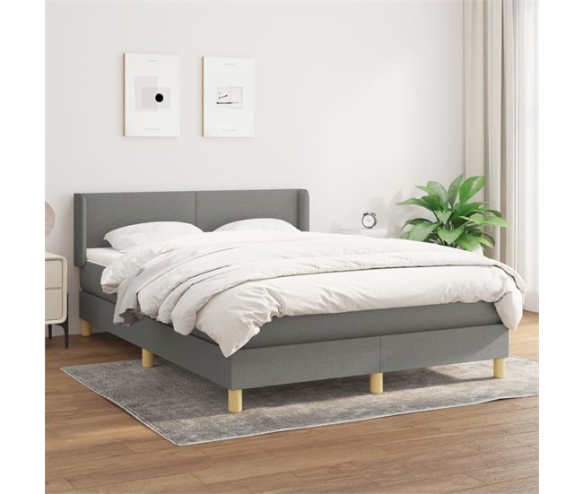 Conforama Cama Box Spring Con Colchón Tela Gris Oscuro 140x200 Cm Diseño Plano