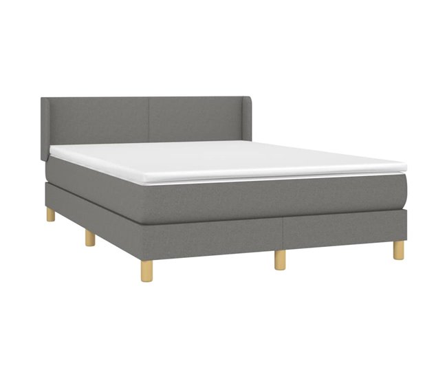 Conforama Cama Box Spring Con Colchón Tela Gris Oscuro 140x200 Cm Diseño Plano