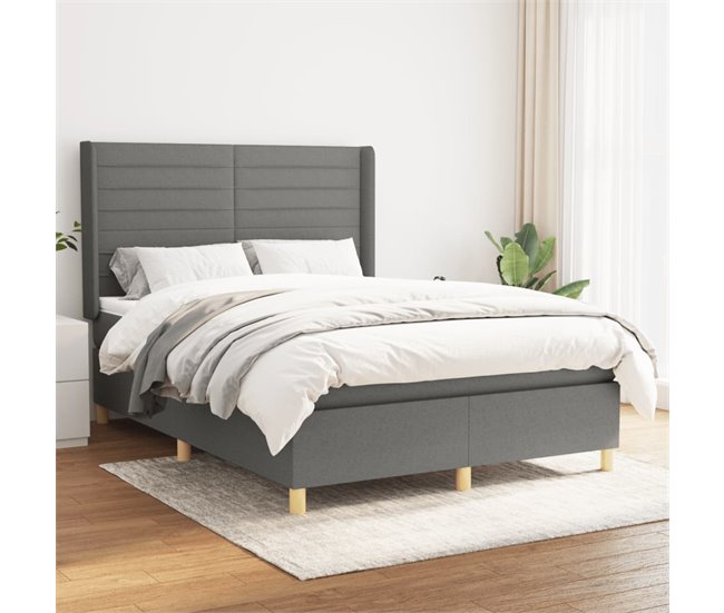 Conforama Cama Box Spring Con Colchón Tela Gris Oscuro 140x200 Cm Rayas Horizontales