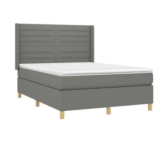 Conforama Cama Box Spring Con Colchón Tela Gris Oscuro 140x200 Cm Rayas Horizontales