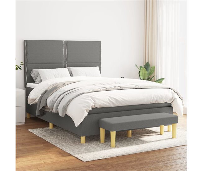 Conforama Cama Box Spring Con Colchón Tela Gris Oscuro 140x200 Cm Liso Con Clavos