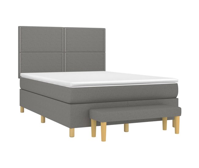 Conforama Cama Box Spring Con Colchón Tela Gris Oscuro 140x200 Cm Liso Con Clavos
