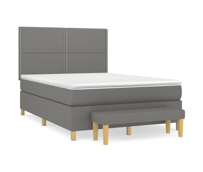 Conforama Cama box spring con colchón tela gris oscuro 140x200 cm Liso con clavos
