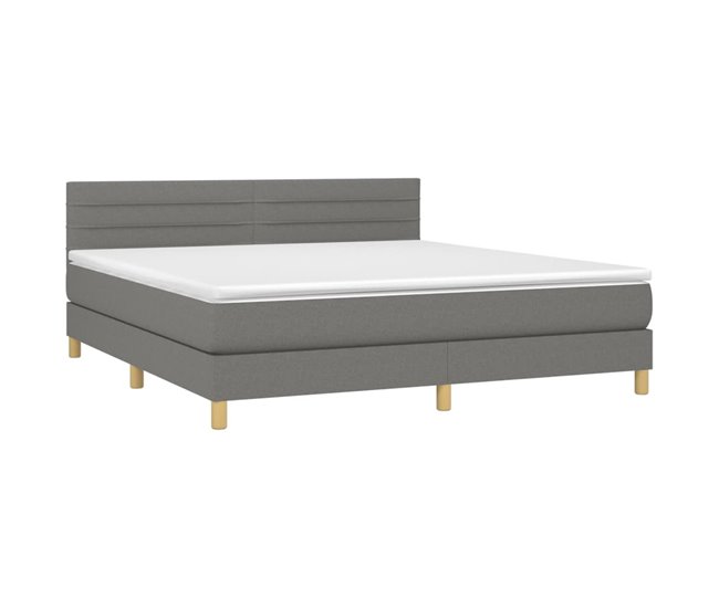Conforama Cama Box Spring Con Colchón Tela Gris Oscuro 160x200 Cm Rayas Horizontales