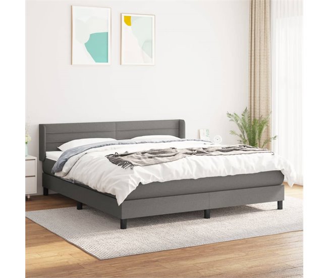 Conforama Cama Box Spring Con Colchón Tela Gris Oscuro 160x200 Cm Rayas Horizontales