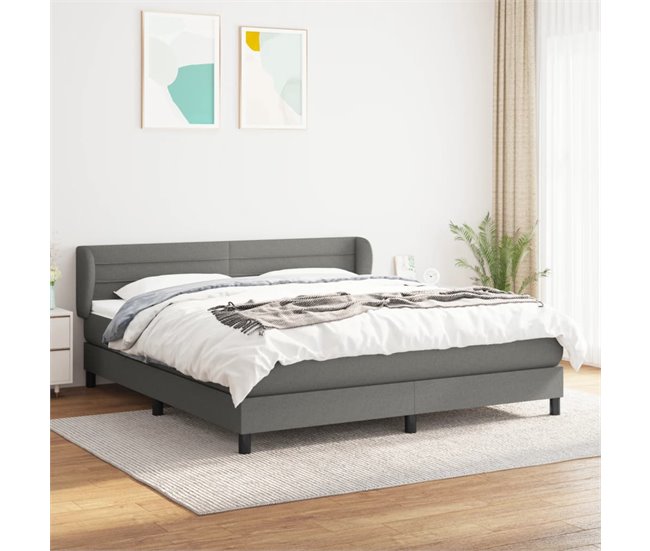 Conforama Cama Box Spring Con Colchón Tela Gris Oscuro 160x200 Cm Rayas Horizontales