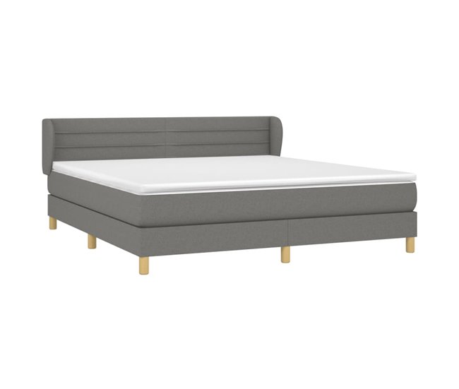 Conforama Cama Box Spring Con Colchón Tela Gris Oscuro 160x200 Cm Rayas Horizontales