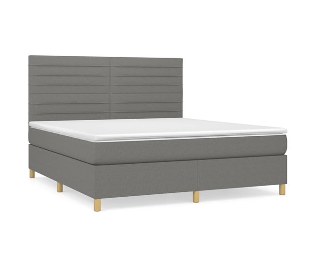 Conforama Cama box spring con colchón tela gris oscuro 160x200 cm Rayas horizontales